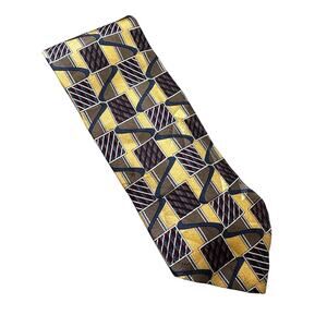 Vintage Stanley Blacker Yellow Geometric Silk Necktie